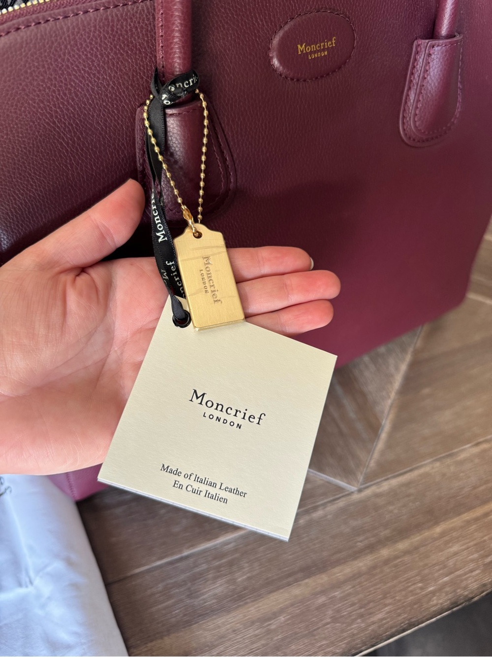 Moncrief “Stephanie” Structured Leather Satchel in Deep Burgundy - Picture 9 of 14